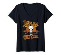 Donna Living in A New World, Old Soul Tee, Bull Skull, Deserto Maglietta con Collo a V
