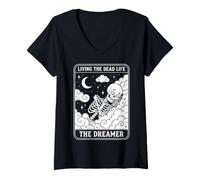 Donna Living The Dead Life Skeleton Dreamer Tarot Occult Maglietta con Collo a V