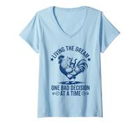 Donna Living The Dream One Bad Decision At a Time - Gatto gattino divertente Maglietta con Collo a V