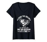 Donna Living The Dream One Bad Decision At a Time - Gatto gattino divertente Maglietta con Collo a V