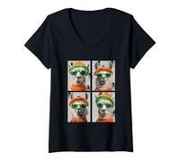 Donna Llama Carino con Occhiali da Sole Zucca Costume Divertente Halloween Maglietta con Collo a V