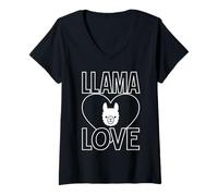 Donna Llama Love Bold Heart - Simpatico Disegno Grafico a Forma di Lama Maglietta con Collo a V