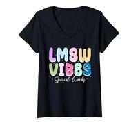 Donna LMSW Vibes Special Works Master Assistente Sociale Autorizzato Maglietta con Collo a V