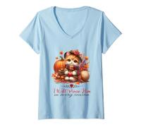 Donna Lo loderò in Ogni Stagione Autunno Christian Kitty Cat Maglietta con Collo a V