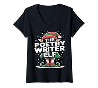 Donna Lo scrittore di poesie Elfo Natale Maglietta con Collo a V
