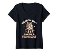 Donna Lo spirito unico dell'anima felina Amante dei gatti Feline Pet Maglietta con Collo a V