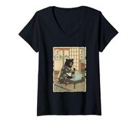 Donna Lo Stile di Vita di Bear IT Guy Laptop con Boba Tea Ukiyo-e Maglietta con Collo a V
