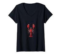 Donna Lobster Mobster: Divertente Gangster di Frutti di Mare crostacei Arte Maglietta con Collo a V, Nero, L