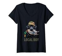 Donna Local Boy Caccia Anatre Cane da Riporto Palude Maglietta con Collo a V