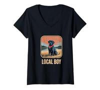 Donna Local Boy Caccia Anatre Cane da Riporto Palude Maglietta con Collo a V