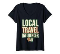 Donna Local Travel Influencer Errand Maglietta con Collo a V