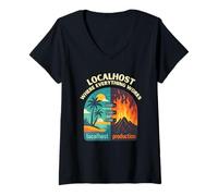 Donna Localhost Dove Tutto Funziona Maglietta con Collo a V