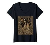 Donna Loch Ness Mostro Tarocchi Carta Celeste Maglietta con Collo a V