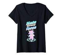 Donna L'odio ha Molte Facce (Divertente Grafica con Diavolo) Maglietta con Collo a V