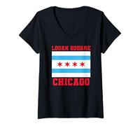 Donna Logan Square Chicago Illinois Flag 773 312 - Piatto Fondo per Pizza Maglietta con Collo a V