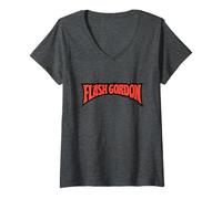 Donna Logo a Fumetti con Testo Rosso Classico Flash Gordon Maglietta con Collo a V