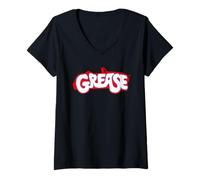 Donna Logo auto Grease Classic rosso e blu Maglietta con Collo a V