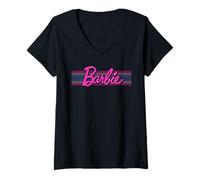 Donna Logo Barbie Stripes Maglietta con Collo a V