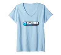Donna Logo Biarritz Emblema - Biarritz Paese Basco Francia Maglietta con Collo a V