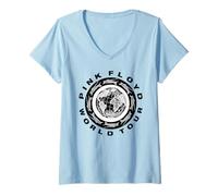 Donna Logo Circolare dei Pink Floyd World Tour 1987 Maglietta con Collo a V