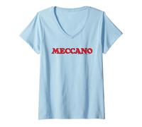 Donna Logo Classico con Testo Rosso Meccano Retro Maglietta con Collo a V