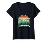 Donna Logo Colorado Mountain - Grafica retrò Wilderness Maglietta con Collo a V