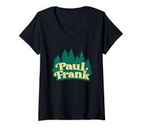 Donna Logo del Campeggio con Alberi Verdi della Foresta di Paul Frank Maglietta con Collo a V