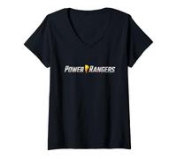 Donna Logo Mighty Morphin Power Rangers Lightning Bolt Maglietta con Collo a V