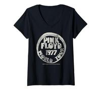 Donna Logo retrò del World Tour Circle dei Pink Floyd 1977 Maglietta con Collo a V