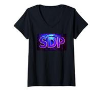 Donna Logo SDP Cyber Industrial Maglietta con Collo a V