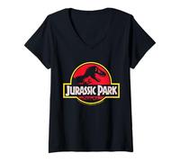 Donna Logo T-Rex di Jurassic Park 2025 Adventure Maglietta con Collo a V