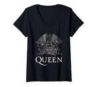 Donna Logo Ufficiale Queen Classic Crest Bianco Maglietta con Collo a V, Nero, XL