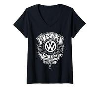 Donna Logo Volkswagen Flaming VW Biker Maglietta con Collo a V