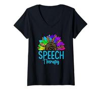 Donna Logopedia Colorato Leopardo Girasole Design Maglietta con Collo a V