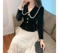 Donna Lolita Gotico Velluto Camicia Blusa Pizzo Manica Lunga Collare Vintage Top