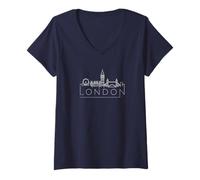 Donna London City Minimalist Line Art, linee sottili e audaci, Big Ben Maglietta con Collo a V