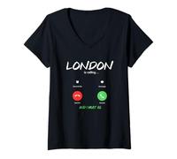Donna Londra Chiama e Devo Andare in Inghilterra in Viaggio Maglietta con Collo a V