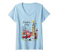 Donna Londra City England Souvenir Iconic Landmarks UK Travel Maglietta con Collo a V