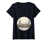 Donna Londra Inghilterra | Souvenir Tourist London City Grafica Maglietta con Collo a V