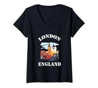 Donna Londra Inghilterra souvenir turistico Torre dell'orologio di Londra Maglietta con Collo a V