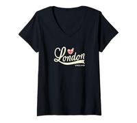Donna Londra Inghilterra Union Jack Cuore Love UK British Pride Gift Maglietta con Collo a V