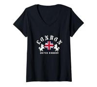 Donna Londra, Regno Unito, Emblema del Cane Union Jack Royal Corgi, Stile Vintage Classico Maglietta con Collo a V