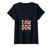 Donna Londra Snowy Christmas UK Flag Style Maglietta con Collo a V