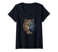 Donna Lone Wolf Moon Howling Wolf Pack Head Wolves Howl Maglietta con Collo a V