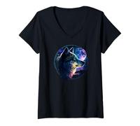 Donna Lone Wolf Moon Howling Wolf Pack Head Wolves Howl Maglietta con Collo a V