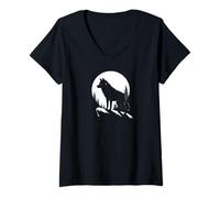 Donna Lone Wolf Moon Howling Wolf Pack Head Wolves Howl Maglietta con Collo a V