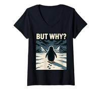 Donna Lonely Penguin Solitude Wanderer Design per pensatori Profondi Maglietta con Collo a V