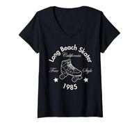 Donna Long Beach Skater California Stile libero 1985 Maglietta con Collo a V