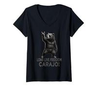Donna Long Live Freedom Carajo Grizzly Orsetto Gonna Gesture Grizzly Maglietta con Collo a V