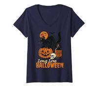 Donna Long Live Halloween Funny Pumpkin Black Cat Men Women Maglietta con Collo a V